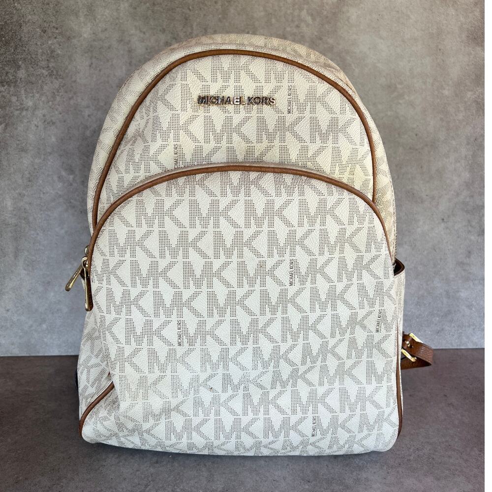 Michael Kors MK monogram Abby backpack vanilla signature fullsize travel school